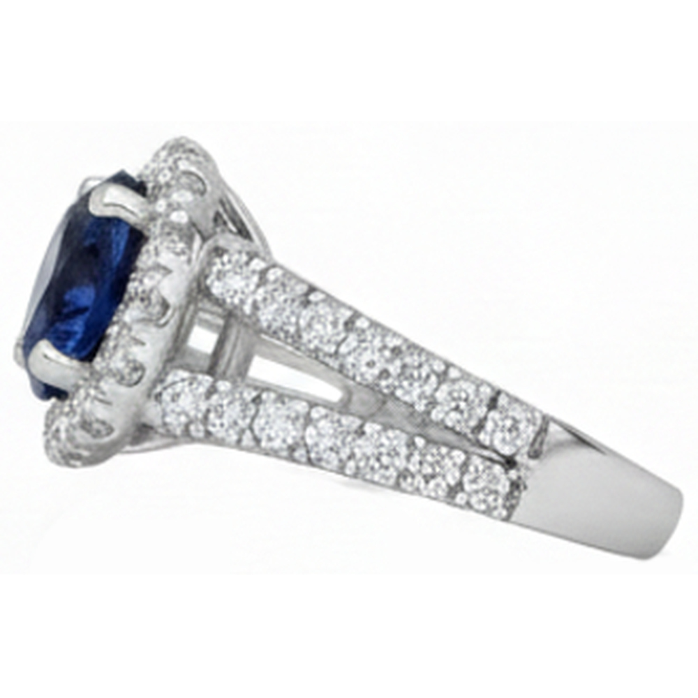 3,35 Karat Split Shank Tansanit mit Aus der Erde Abgebauter Natürlicher Diamanten Ring 14K Weißgold