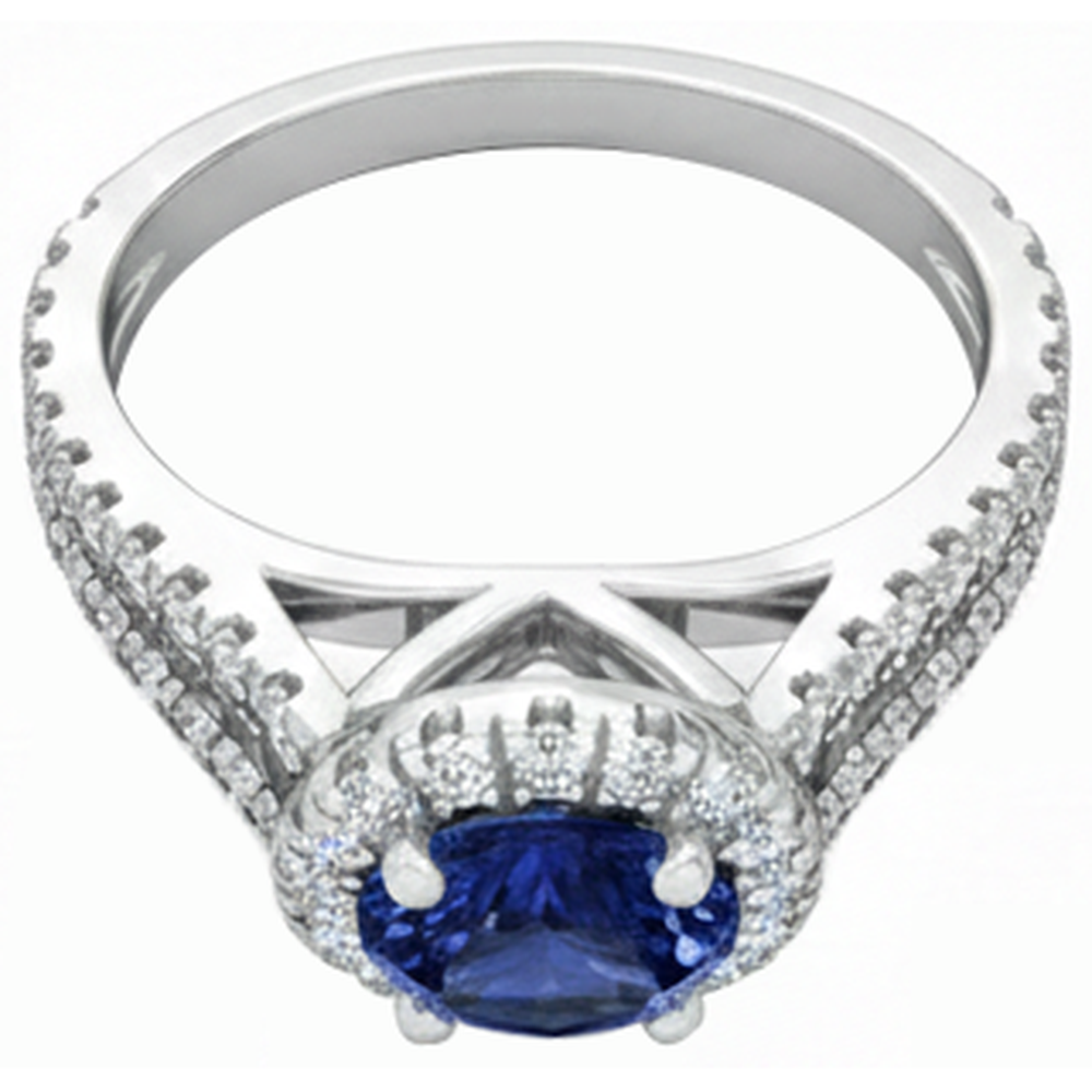 3,35 Karat Split Shank Tansanit mit Aus der Erde Abgebauter Natürlicher Diamanten Ring 14K Weißgold