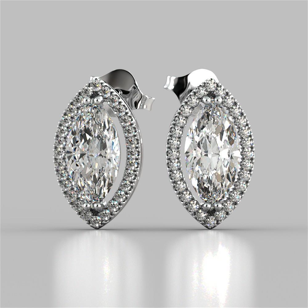 3.40 Ct Marquise And Runden Halo Echt Diamant Stud Earring White Gold