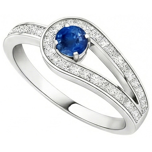 3,40 ct Ceylon Saphir Aus der Erde Abgebauter Natürlicher Diamanten Ehering Weißgold 14K