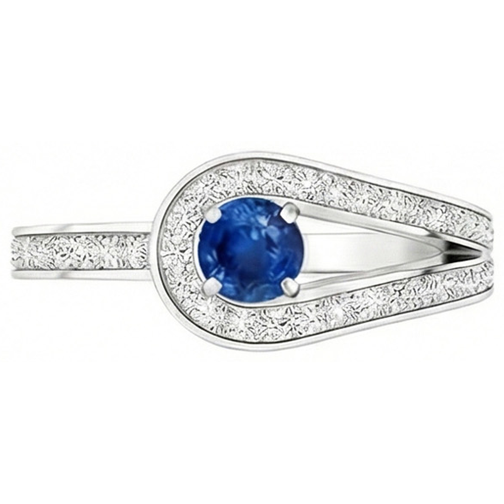 3,40 ct Ceylon Saphir Aus der Erde Abgebauter Natürlicher Diamanten Ehering Weißgold 14K