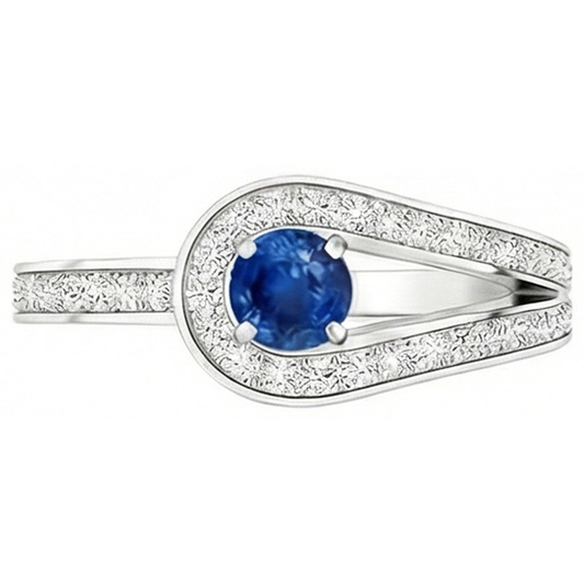 3,40 ct Ceylon Saphir Aus der Erde Abgebauter Natürlicher Diamanten Ehering Weißgold 14K