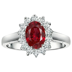 3,5 Karat Roter Ovaler Rubin Mit Aus der Erde Abgebauter Natürlicher Diamant Ehering Weißgold 14K