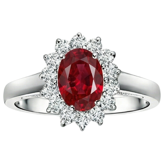 3,5 Karat Roter Ovaler Rubin Mit Aus der Erde Abgebauter Natürlicher Diamant Ehering Weißgold 14K