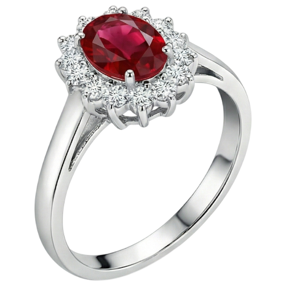 3,5 Karat Roter Ovaler Rubin Mit Aus der Erde Abgebauter Natürlicher Diamant Ehering Weißgold 14K