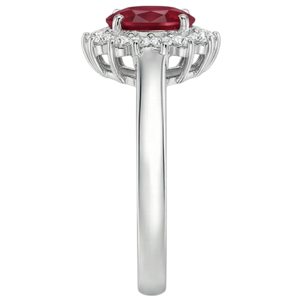 3,5 Karat Roter Ovaler Rubin Mit Aus der Erde Abgebauter Natürlicher Diamant Ehering Weißgold 14K