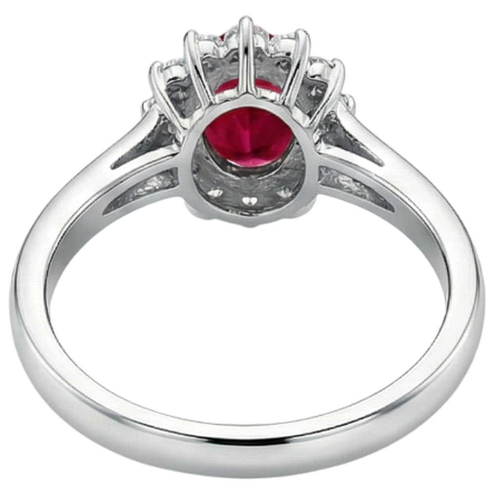 3,5 Karat Roter Ovaler Rubin Mit Aus der Erde Abgebauter Natürlicher Diamant Ehering Weißgold 14K