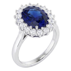 3,5 ct ovaler runder echter Ceylon-Saphir-Aus der Erde Abgebauter Natürlicher Diamantring aus 14 Karat Weißgold