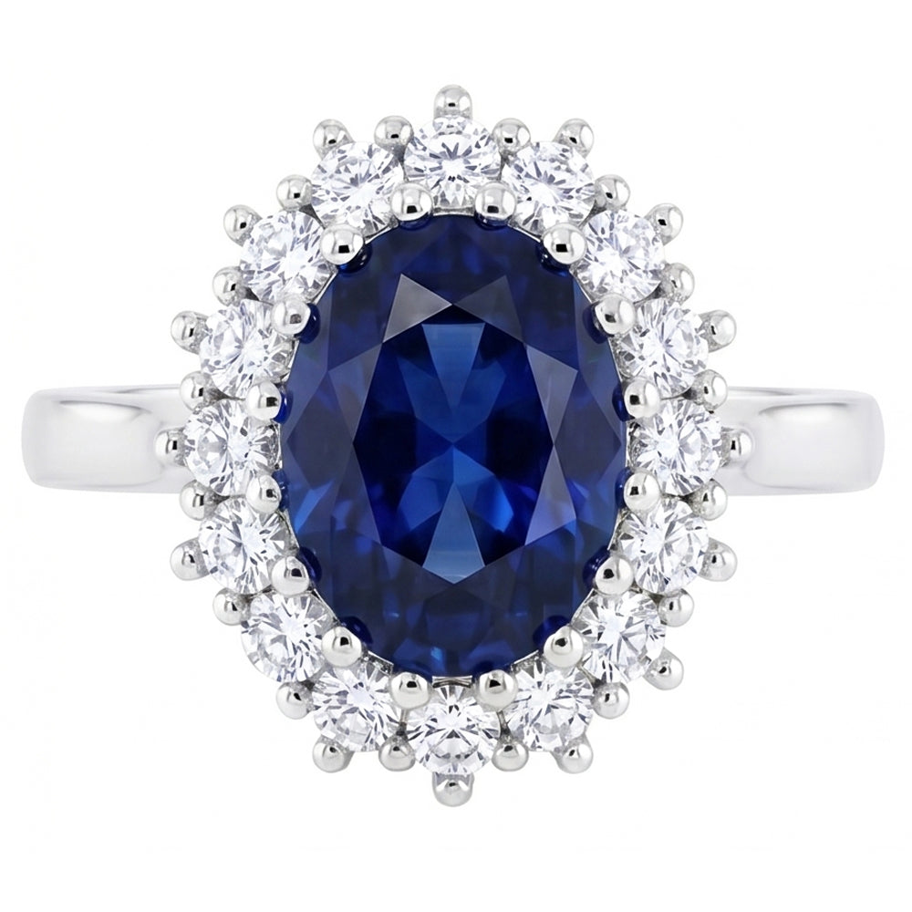3,5 ct ovaler runder echter Ceylon-Saphir-Aus der Erde Abgebauter Natürlicher Diamantring aus 14 Karat Weißgold
