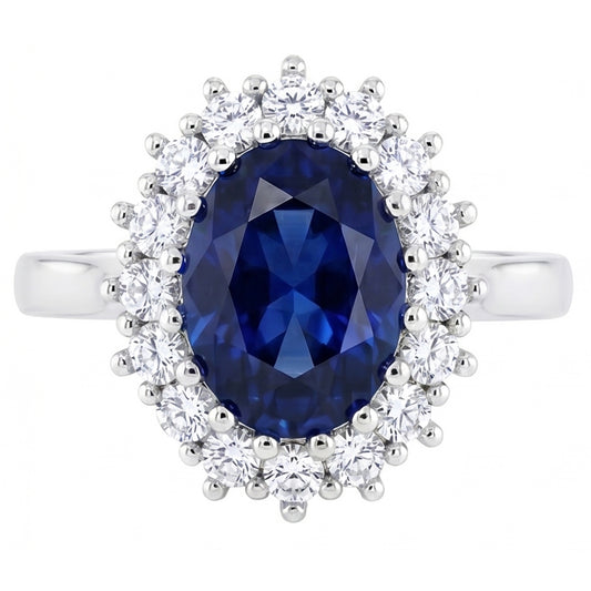 3,5 ct ovaler runder echter Ceylon-Saphir-Aus der Erde Abgebauter Natürlicher Diamantring aus 14 Karat Weißgold