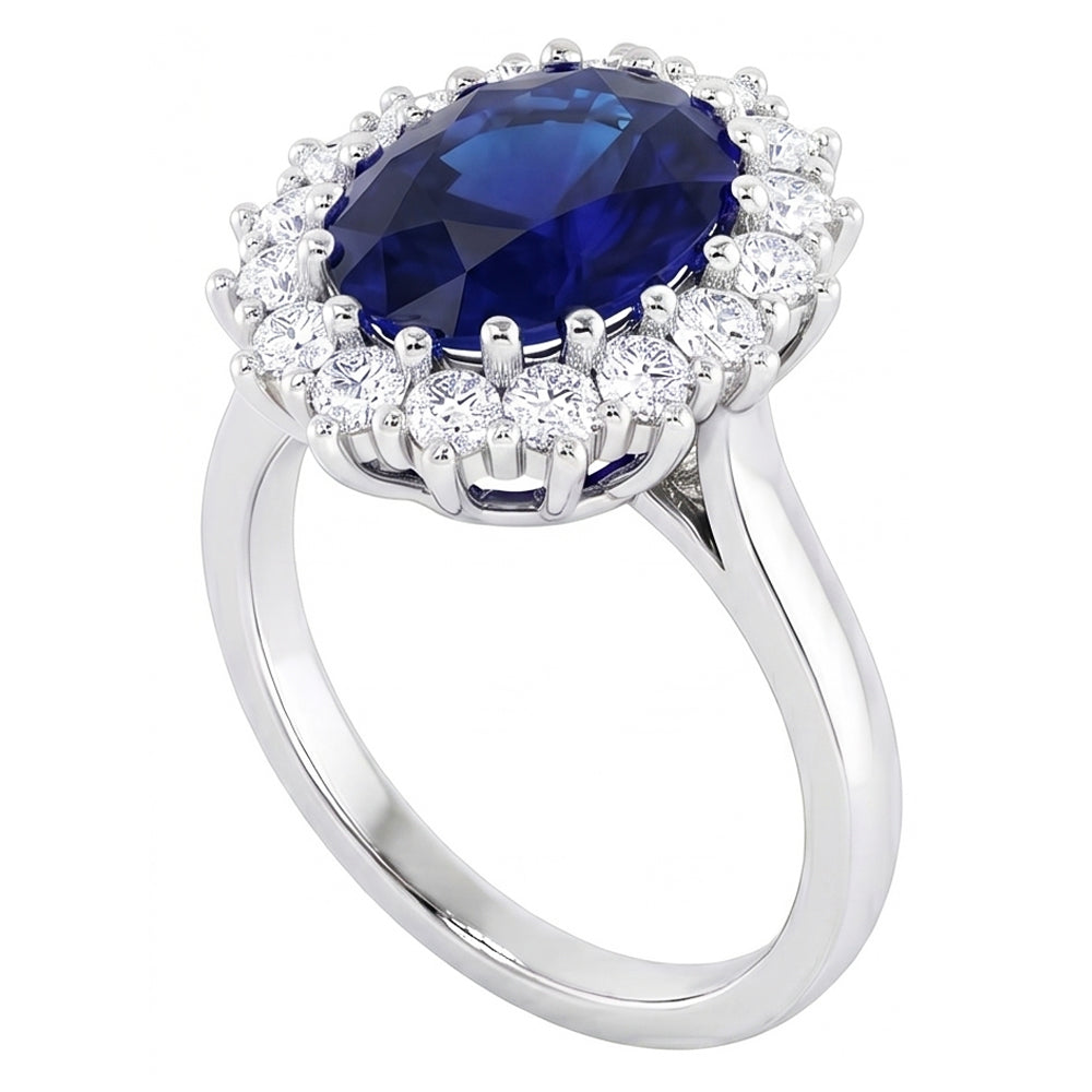 3,5 ct ovaler runder echter Ceylon-Saphir-Aus der Erde Abgebauter Natürlicher Diamantring aus 14 Karat Weißgold