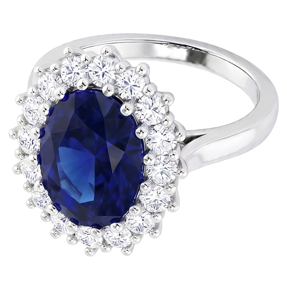 3,5 ct ovaler runder echter Ceylon-Saphir-Aus der Erde Abgebauter Natürlicher Diamantring aus 14 Karat Weißgold