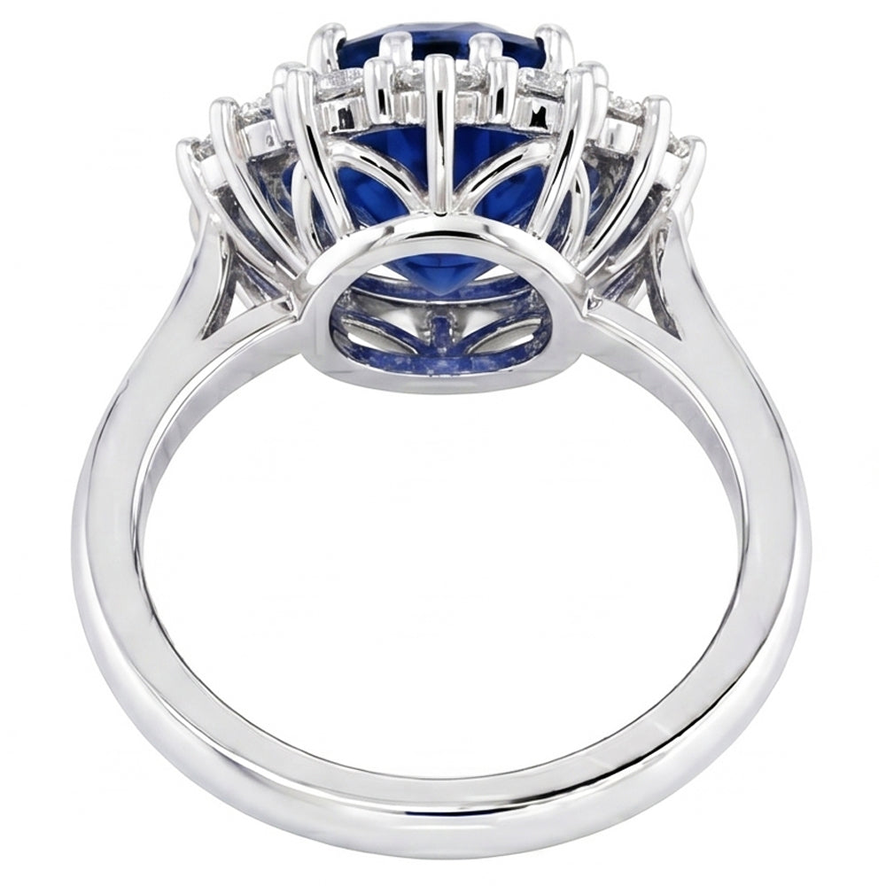 3,5 ct ovaler runder echter Ceylon-Saphir-Aus der Erde Abgebauter Natürlicher Diamantring aus 14 Karat Weißgold