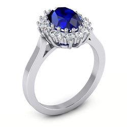 3,5 ct ovaler runder echter Ceylon-Saphir-Aus der Erde Abgebauter Natürlicher Diamantring aus 14 Karat Weißgold