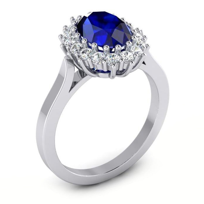 3,5 ct ovaler runder echter Ceylon-Saphir-Aus der Erde Abgebauter Natürlicher Diamantring aus 14 Karat Weißgold