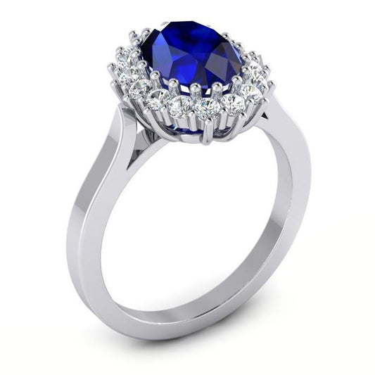 3,5 ct ovaler runder echter Ceylon-Saphir-Aus der Erde Abgebauter Natürlicher Diamantring aus 14 Karat Weißgold
