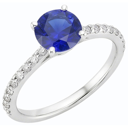3,50 Karat Blauer Saphir Solitär & Runde Natürlicher Diamant ( nicht im Labor gezüchtet )akzente 4 Zinken