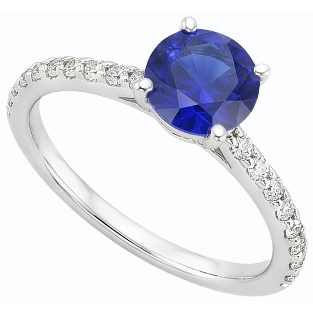 3,50 Karat Blauer Saphir Solitär & Runde Natürlicher Diamant ( nicht im Labor gezüchtet )akzente 4 Zinken