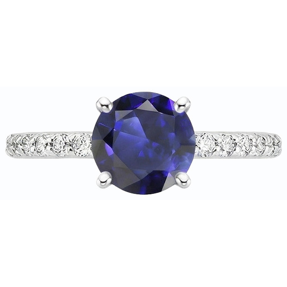 3,50 Karat Blauer Saphir Solitär & Runde Natürlicher Diamant ( nicht im Labor gezüchtet )akzente 4 Zinken