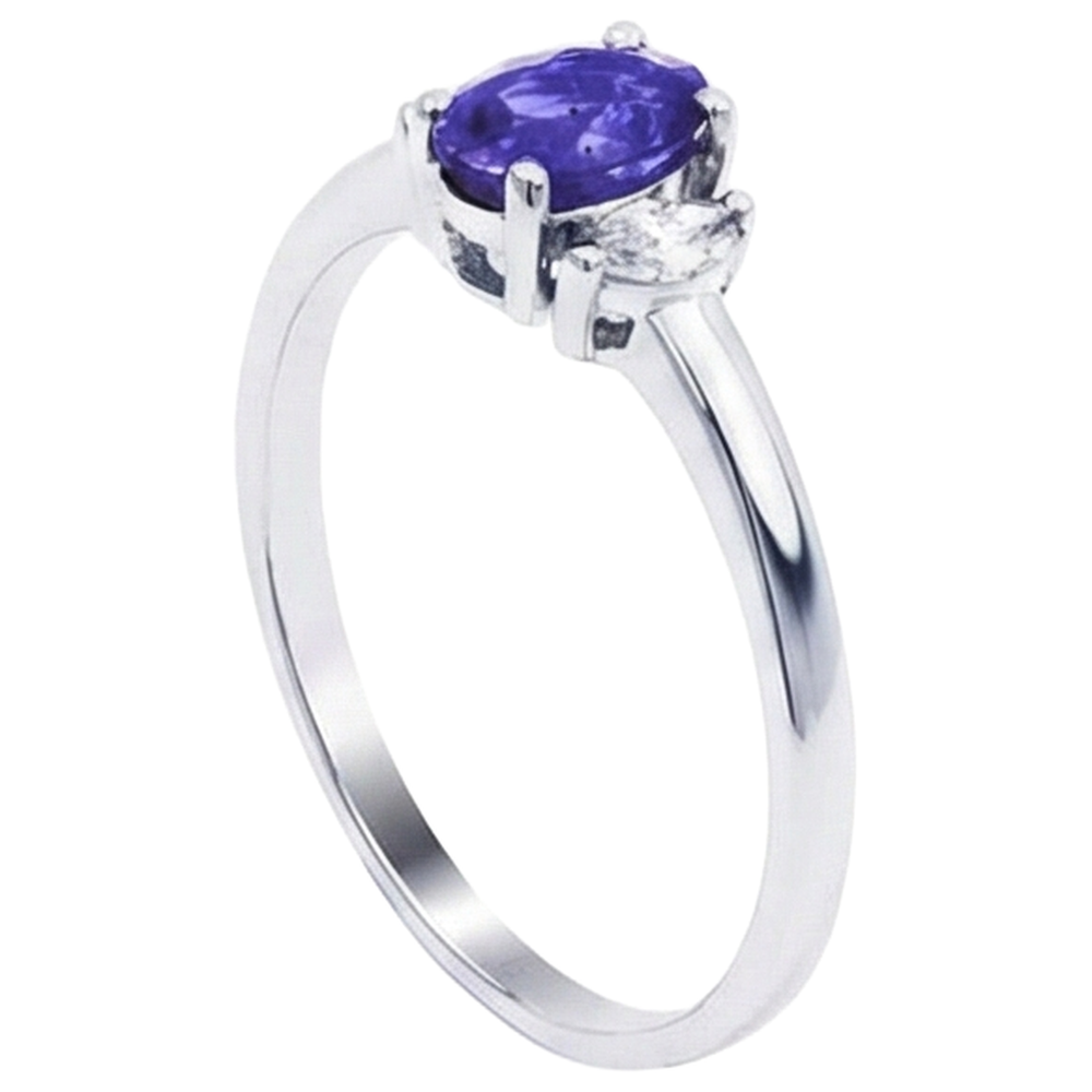 3,50 Karat Drei-Stein-Tansanit mit Aus der Erde Abgebauter Natürlicher Diamanten Ring Weißgold 14K