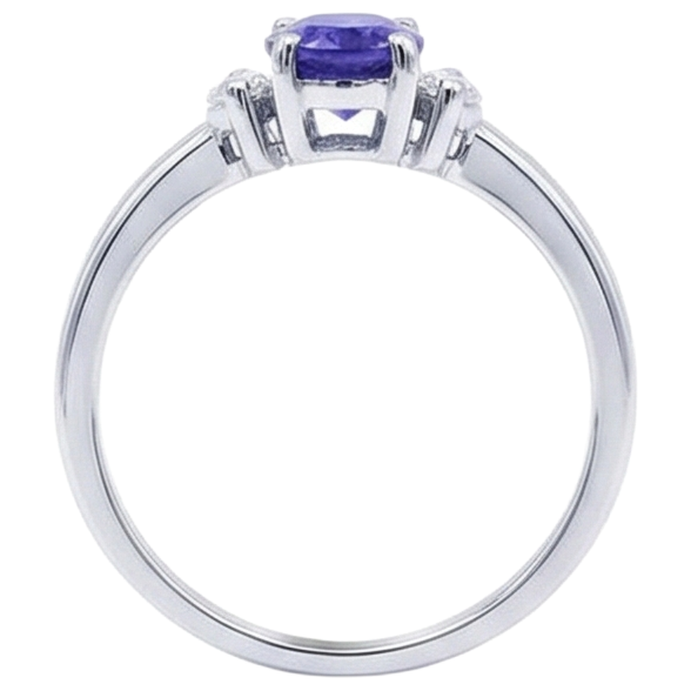 3,50 Karat Drei-Stein-Tansanit mit Aus der Erde Abgebauter Natürlicher Diamanten Ring Weißgold 14K