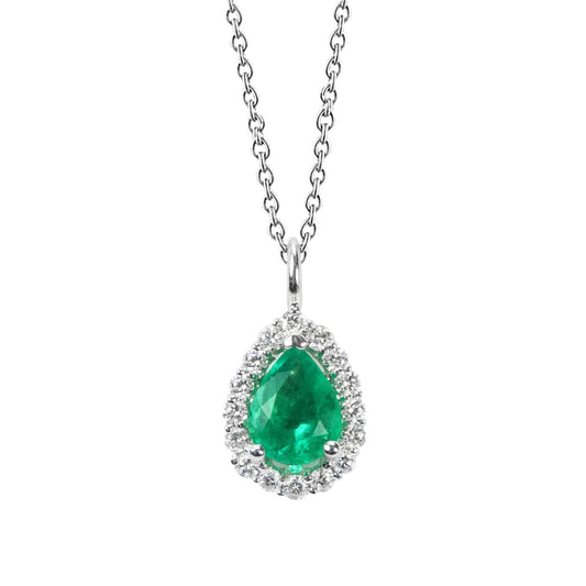 3.50 Karat Grün Smaragd Mit Diamant-Edelstein-Anhänger Weißgold 14K