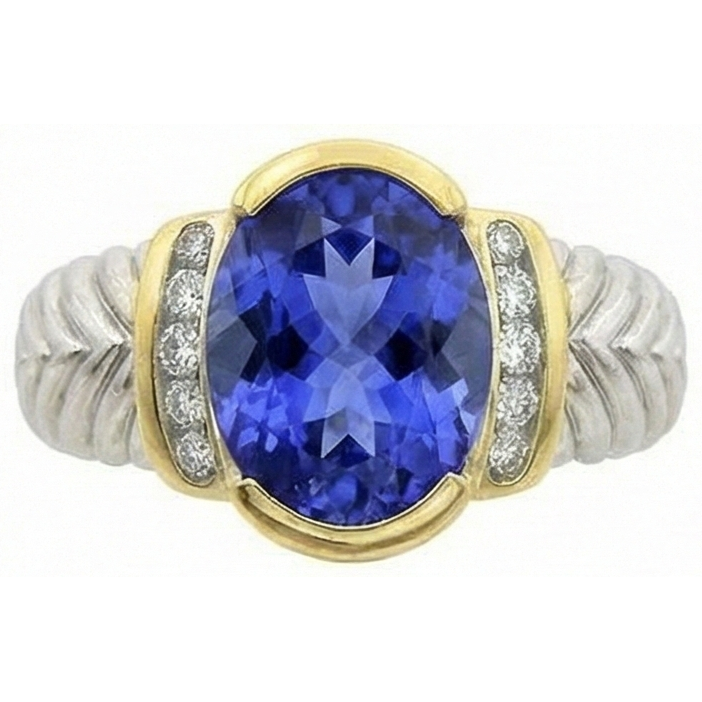 3,50 Karat Oval Tansanit FunkelndFunkelnd Aus der Erde Abgebauter Natürlicher Diamanten Ring Neu Zweifarbig