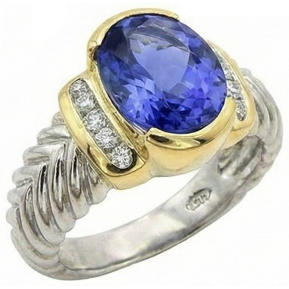 3,50 Karat Oval Tansanit FunkelndFunkelnd Aus der Erde Abgebauter Natürlicher Diamanten Ring Neu Zweifarbig
