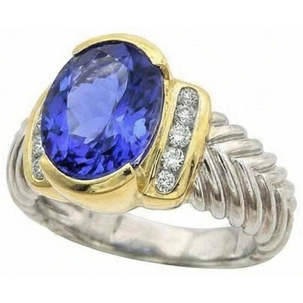 3,50 Karat Oval Tansanit FunkelndFunkelnd Aus der Erde Abgebauter Natürlicher Diamanten Ring Neu Zweifarbig