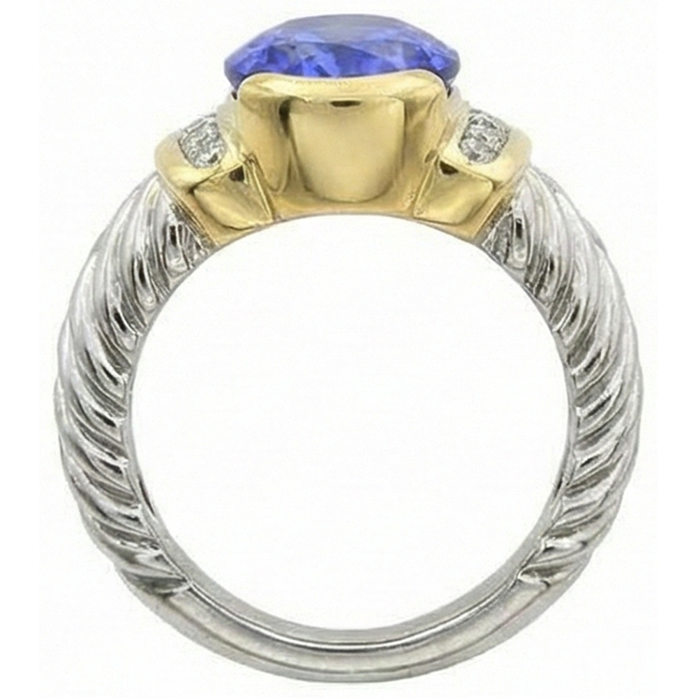 3,50 Karat Oval Tansanit FunkelndFunkelnd Aus der Erde Abgebauter Natürlicher Diamanten Ring Neu Zweifarbig