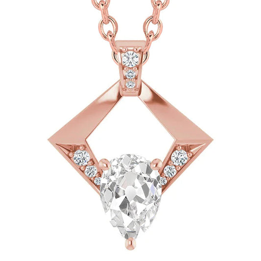 3.50 Karat Roségold Rund & Birne Altschliff Echt Diamant Anhänger Schmuck 14K