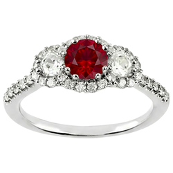 3,50 Karat Runder Roter Rubin Aus der Erde Abgebauter Natürlicher Diamant 3 Steine Stil Ring Weißgold 14K