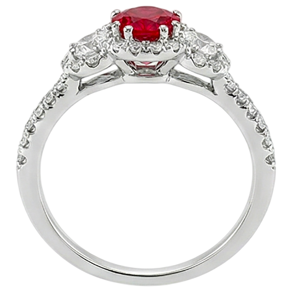 3,50 Karat Runder Roter Rubin Aus der Erde Abgebauter Natürlicher Diamant 3 Steine Stil Ring Weißgold 14K