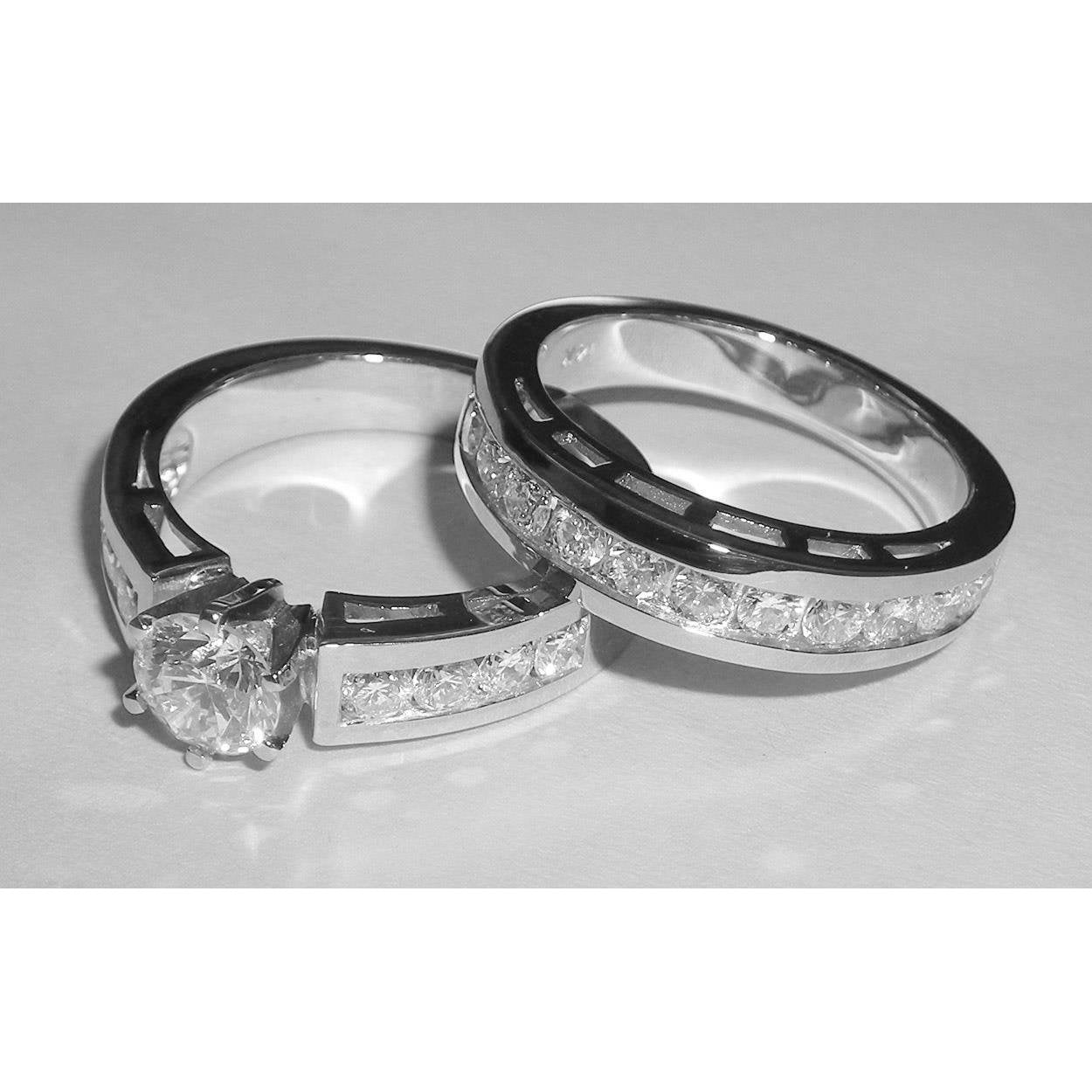 3.50 Karat runder Echt Diamant Brautring Verlobungsset Weißgold