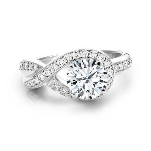 3.50 ct Echt Diamant Damen-Verlobungsring im Rundschliff mit Akzenten