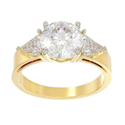 3.50 ct runder Echt Diamantring mit drei Steinen Gelbgold 14K