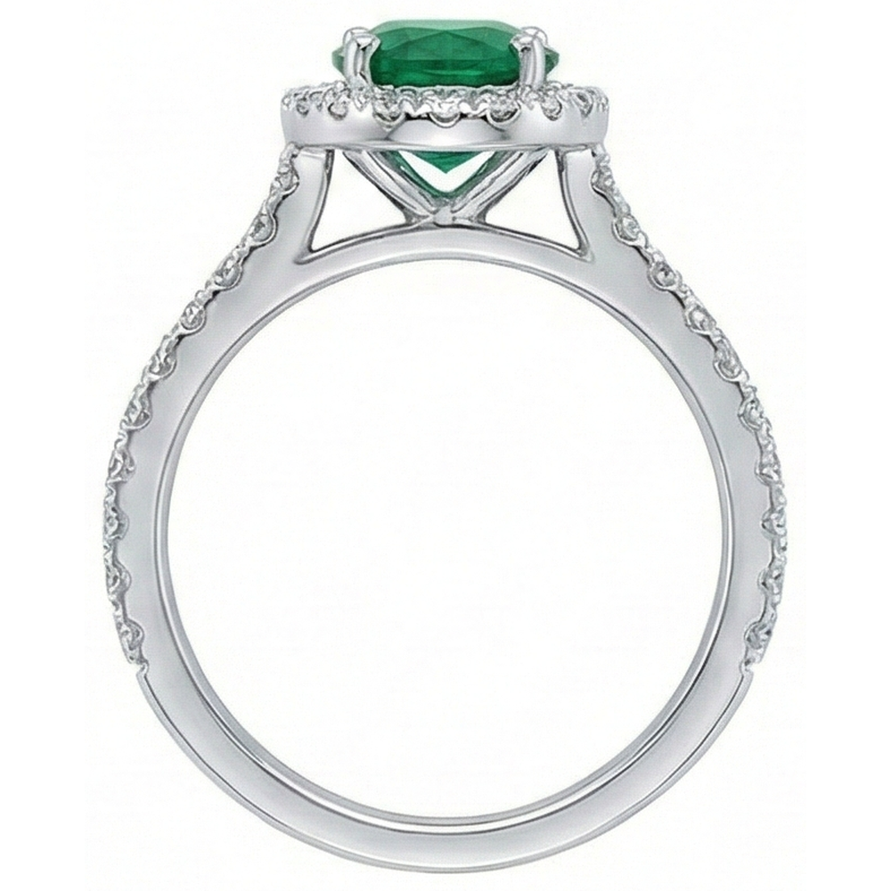 3,6 Karat grüner-Smaragd-Ovalschliff-Aus der Erde Abgebauter Natürlicher Diamant-Verlobungsring