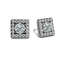 3.60 Carats Square Shaped Stud Halo Earrings Echt Diamant White Gold 14K