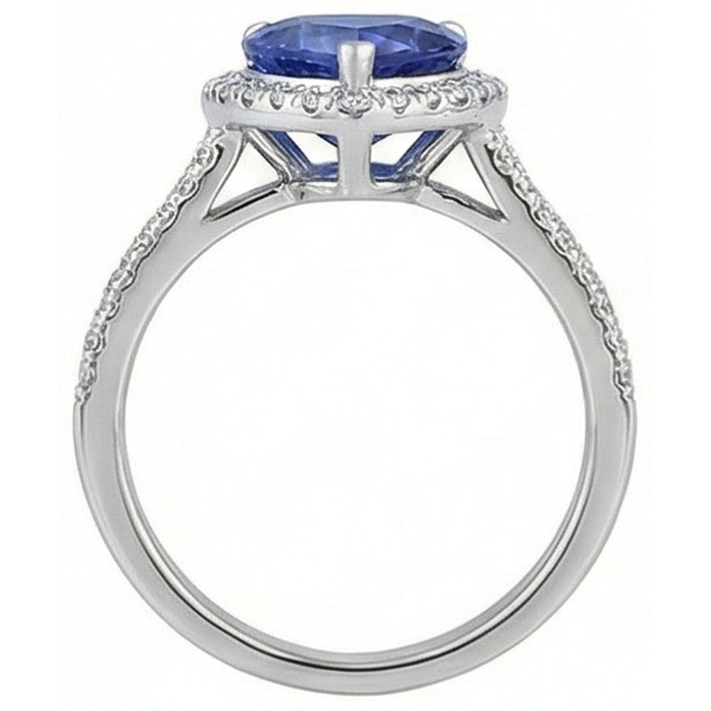 3,60 Karat Ceylon Blauer Saphir Aus der Erde Abgebauter Natürlicher Diamantring Weißgold 14K