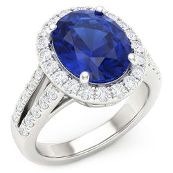 3,60 Karat Oval Blauer Saphir Aus der Erde Abgebauter Natürlicher Diamant Ehering Weißgold 14K