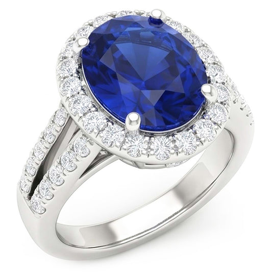 3,60 Karat Oval Blauer Saphir Aus der Erde Abgebauter Natürlicher Diamant Ehering Weißgold 14K
