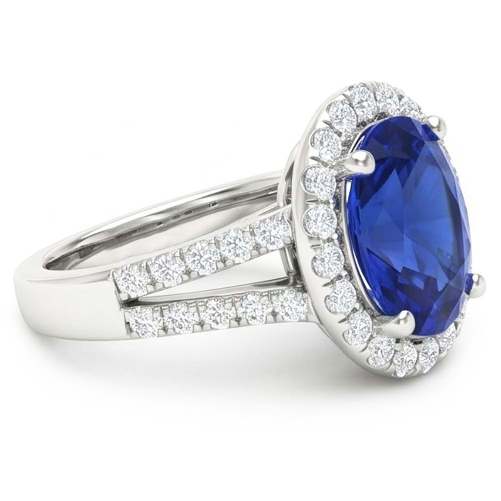 3,60 Karat Oval Blauer Saphir Aus der Erde Abgebauter Natürlicher Diamant Ehering Weißgold 14K
