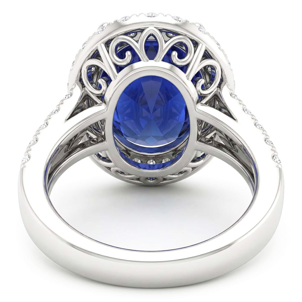 3,60 Karat Oval Blauer Saphir Aus der Erde Abgebauter Natürlicher Diamant Ehering Weißgold 14K
