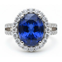 3,60 Karat Oval Blauer Saphir Aus der Erde Abgebauter Natürlicher Diamant Ehering Weißgold 14K