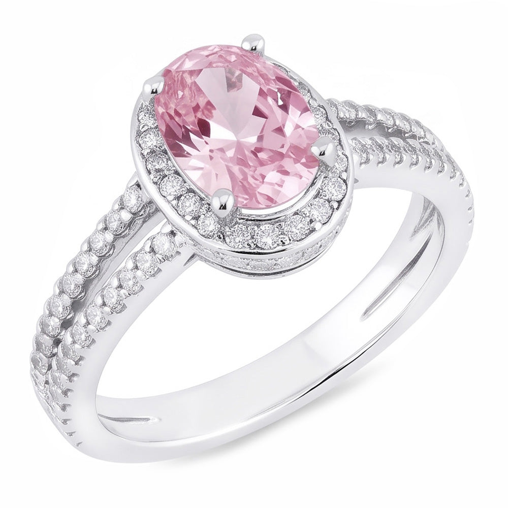3,73 ct Krappenfassung Halo Pink Edelstein Ovaler Aus der Erde Abgebauter Natürlicher Diamantring