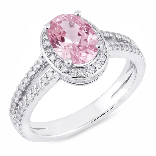 3,73 ct Krappenfassung Halo Pink Edelstein Ovaler Aus der Erde Abgebauter Natürlicher Diamantring