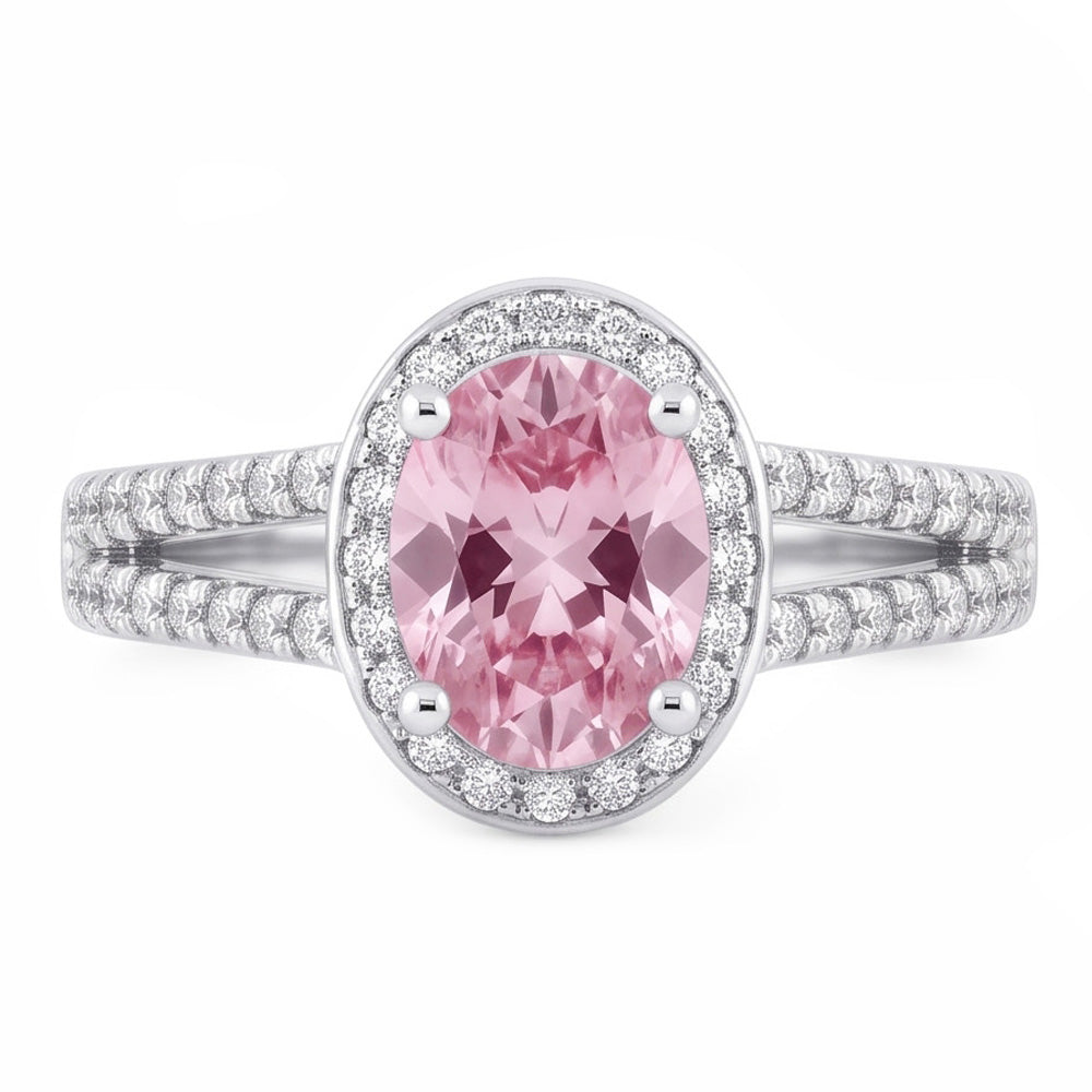 3,73 ct Krappenfassung Halo Pink Edelstein Ovaler Aus der Erde Abgebauter Natürlicher Diamantring