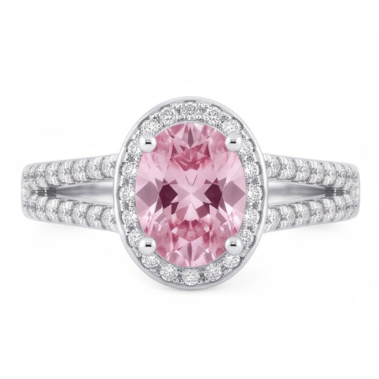 3,73 ct Krappenfassung Halo Pink Edelstein Ovaler Aus der Erde Abgebauter Natürlicher Diamantring
