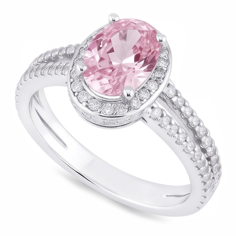 3,73 ct Krappenfassung Halo Pink Edelstein Ovaler Aus der Erde Abgebauter Natürlicher Diamantring