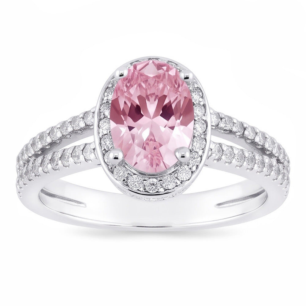 3,73 ct Krappenfassung Halo Pink Edelstein Ovaler Aus der Erde Abgebauter Natürlicher Diamantring